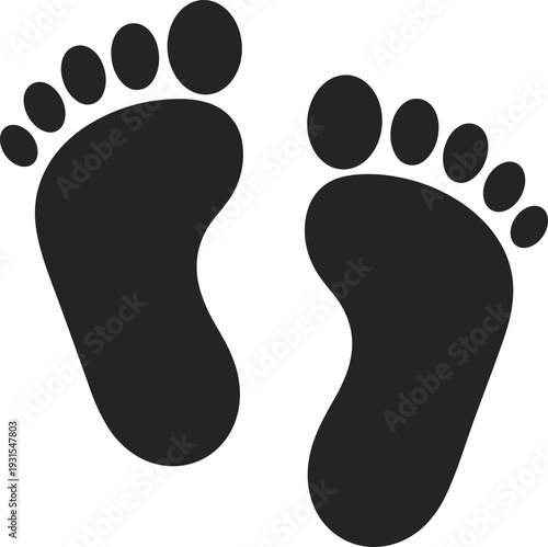 Newborn baby footprints silhouette, cute infant foot print icon isolated black vector illustration symbol on white background for maternity design