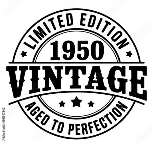 The image features a circular design with the words 1950 and vintage in bold letters.