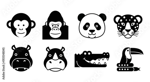 Collection of Endangered Animals Illustrated in Black and White.