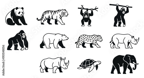 Collection of Endangered Animals Silhouettes.