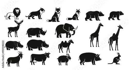 Collection of Various Animal Silhouettes.