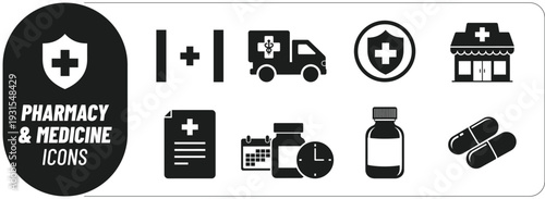 Pharmacy and medicine icons set