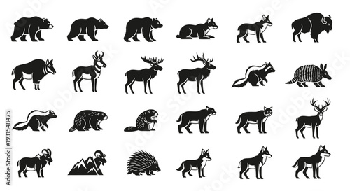Various Animal Silhouettes in Different Poses.