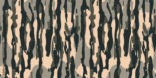 . Tree bark hunting camouflage. Vintage Vertical Tiger Stripe Camouflage Seamless Vector