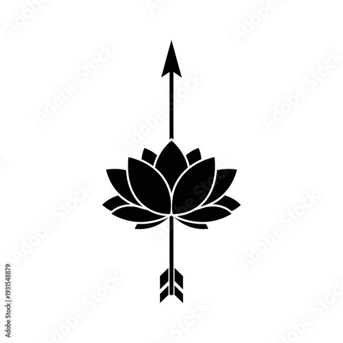 Black Lotus Flower with Arrow Symbolizing Growth, Spirituality, and Transformation