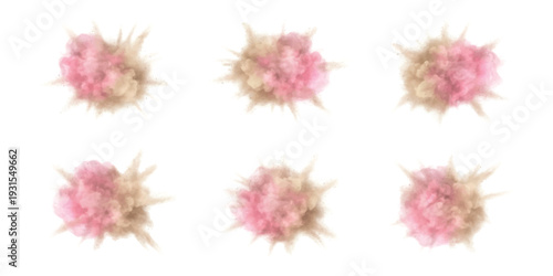 Set of abstract pink and beige fluffy organic clusters representing microorganisms or fluffy cells isolated on white background vector illustration