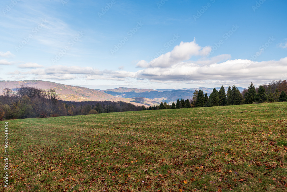 Obraz premium View from Velky Sosov hill in Slezske Beskydy mountains on czech - polish borders