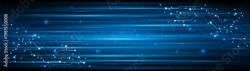 Blue glowing lines with glitter light effect on dark background. High speed internet technology concept or fast wireless data transmission. modern internet network connection technology background