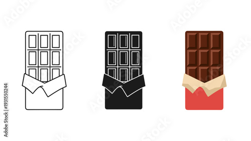 Three different types of chocolate bars are shown Vector