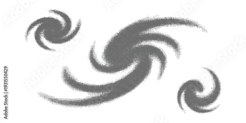 Abstract gray spiral galaxy shapes with grainy texture on white background vector illustration for space and astronomy design projects