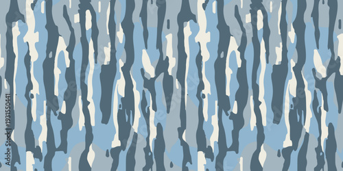 Blue Vertical Tree Bark Hunting Camouflage Seamless Vector. Blue Tiger stripe camo
