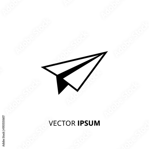 Black paper airplane icon flying on white background, vector illustration