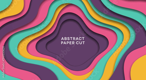 Abstract Paper Cut Wavy Background with Colorful Layers and 3D Shadows. Modern Paper Craft Design for Presentations, Web, and Digital Art.