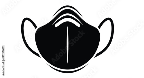 A black silhouette of a disposable face mask against a plain white background