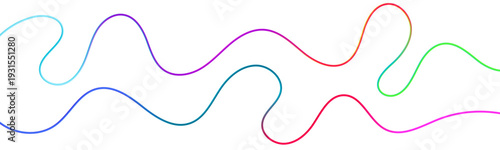 Continuous rainbow squiggle swirl tread lines abstract wavy pattern with colorful flowing curves isolated on white background.