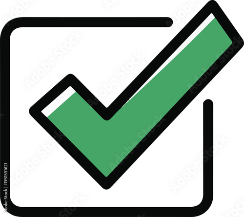 Green checkmark symbol in a square box icon for approval and confirmation