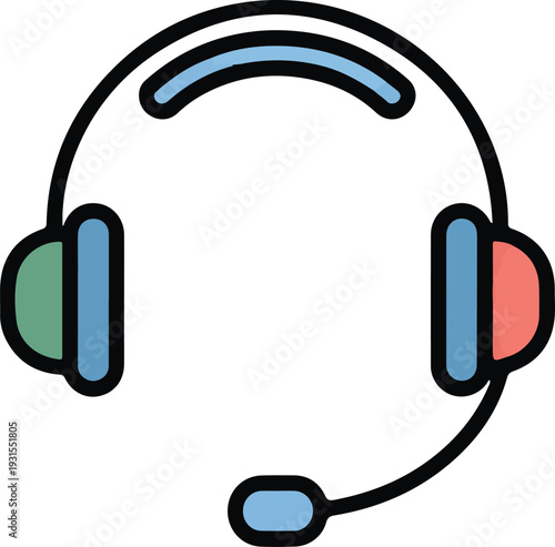 Headset with colorful ear cushions and microphone graphic symbol