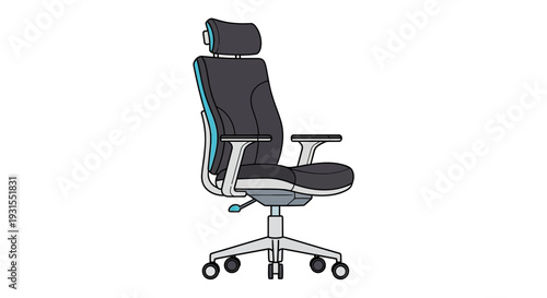 Contemporary black leather executive office chair featuring a comfortable ergonomic design with wheels isolated on a white background for business furniture concepts.