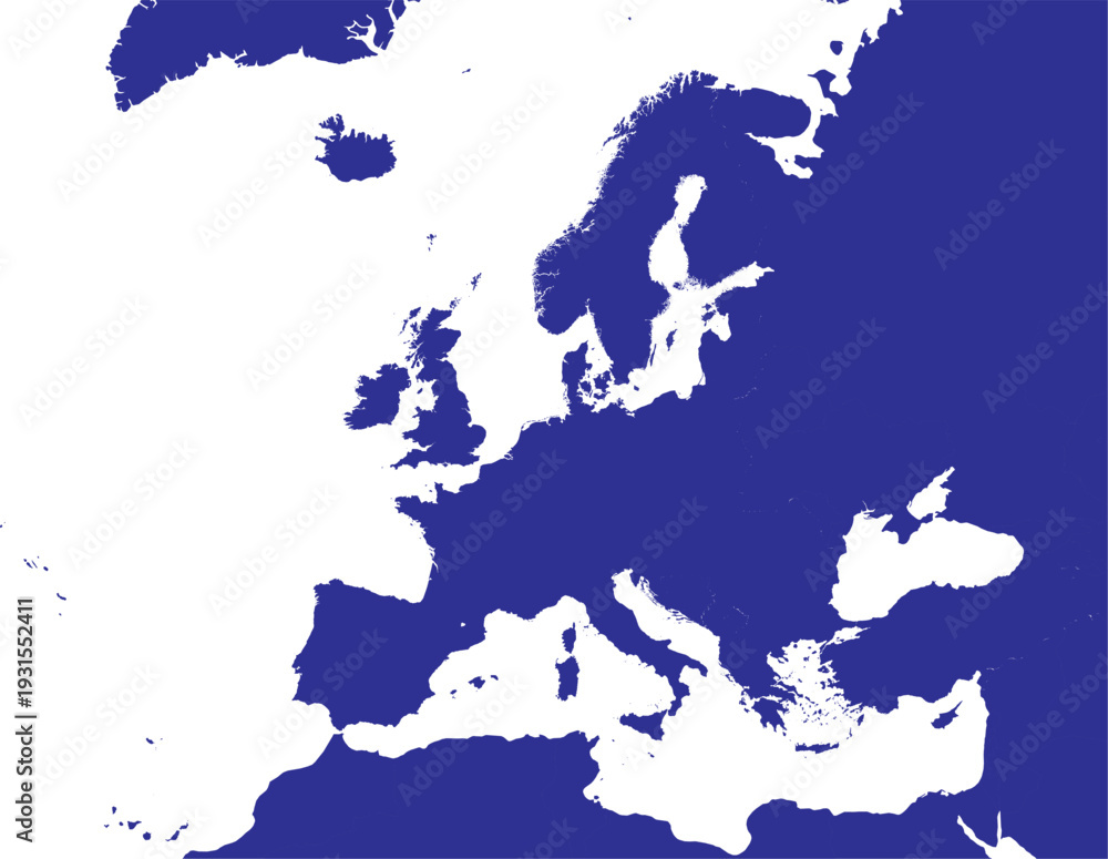 Naklejka premium Blue Map of Europe Solid Design Cartography Vector Design