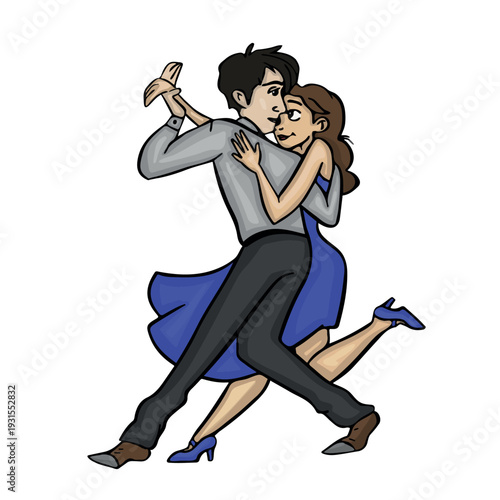 Hand-drawn passionate tango couple dance vector illustration
