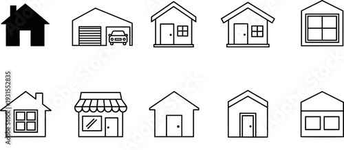 Home and House Icon Set Real Estate Property Building Outline Vector Collection