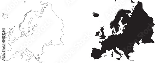 Europe Simple General Map Outline and Silhouette Bundle Cartography Vector