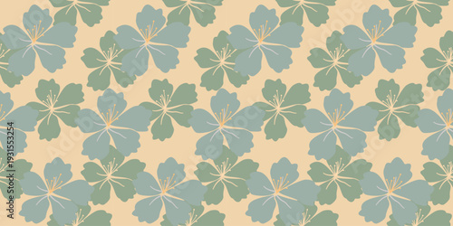 Vintage seamless floral pattern with pastel leaves and spring flowers design for nature inspired textile wallpaper or vector ornament backdrop tile