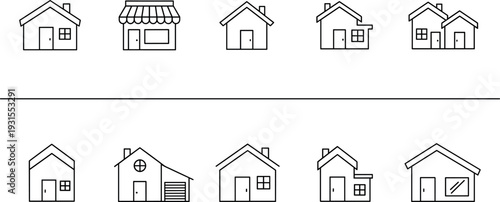 House and Home Exterior Icon Set Real Estate Property Outline Vector Collection
