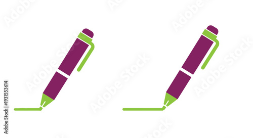 Two stylized pens with green highlights create a simple graphic
