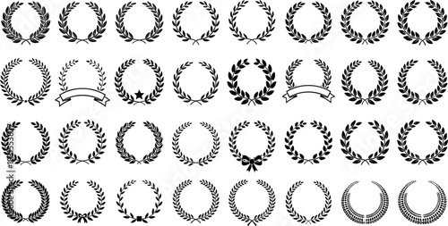 Laurel Wreath Icon Set Vintage Award Victory Badge Decorative Vector Collection