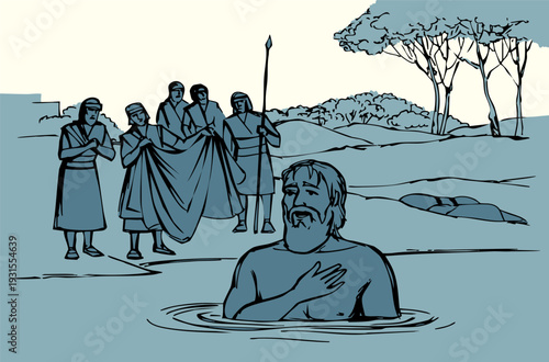 Vector drawing. Naeman in the river