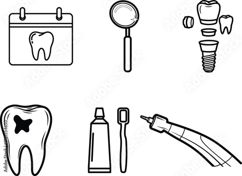 Dental care and hygiene tools and equipment illustration