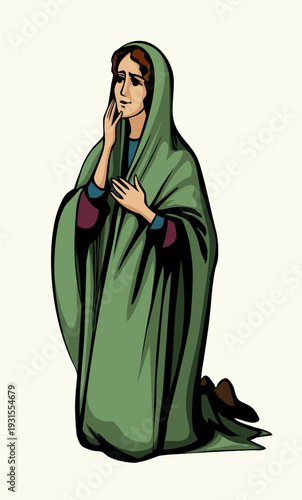 Vector illustration. Young praying girl