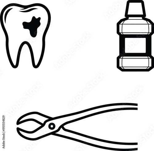 Dental care tools and tooth illustration