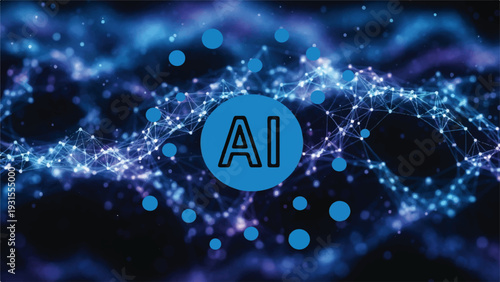 Abstract artificial intelligence technology network background with glowing dots forming futuristic digital data connections and innovation concept in blue cyberspace.