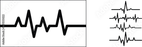 ecg heartbeat lines and tracings on white background