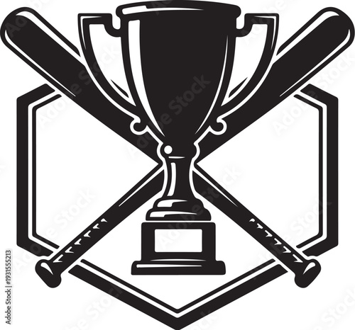 Baseball Trophy and Bats on Home Plate Icon Graphic Design