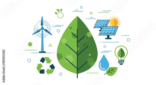 Vector eco-friendly icons set for sustainable energy and environment