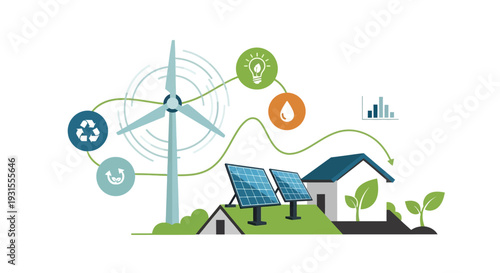 Vector illustration of eco-friendly home with renewable energy sources