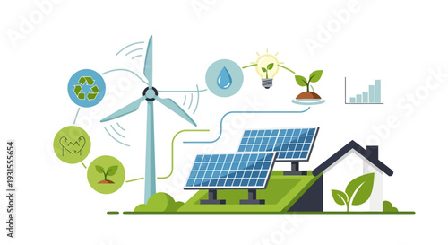 Vector illustration of renewable energy sources for sustainable home