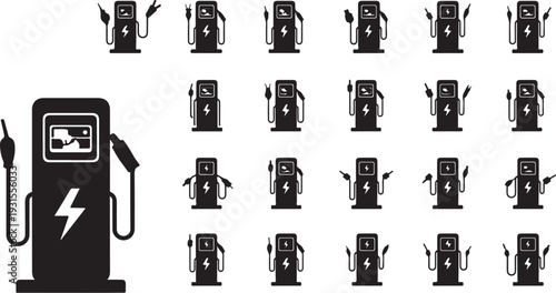 Electric vehicle charging stations in a grid pattern illustration
