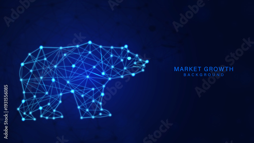 Blue Digital Bear Constellation for Financial Market Growth Background, Futuristic Plexus Bear Wireframe for Crypto Trading and Finance Data, Abstract Technology Network Bear Representing Bearish Stoc