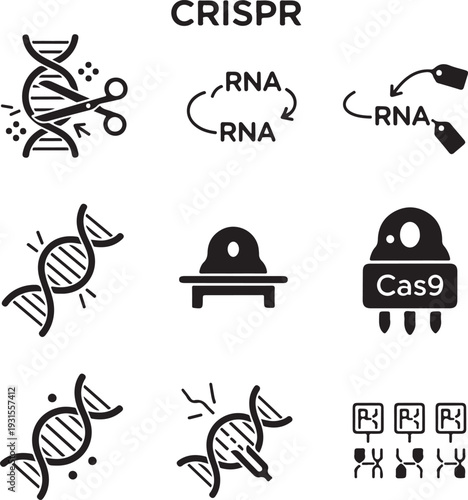 CRISPR gene editing technology icons set isolated on transparent background