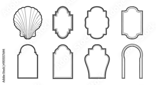 ornate moroccan and arabic frames including a scallop shell outline vector set ideal for vintage labels and elegant design.