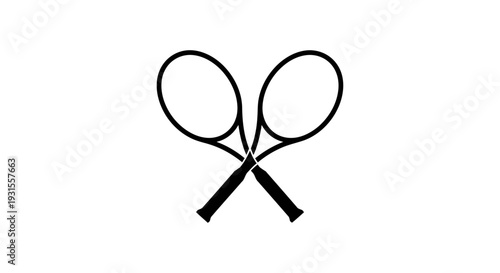 two crossed tennis rackets on a white background symbolizing sport and competition ideal for athletic branding or a graphic resource