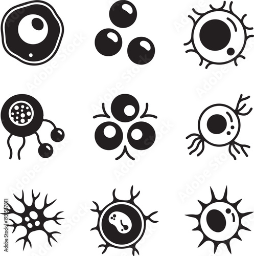 Various cell and virus icons isolated on transparent background for medical design elements