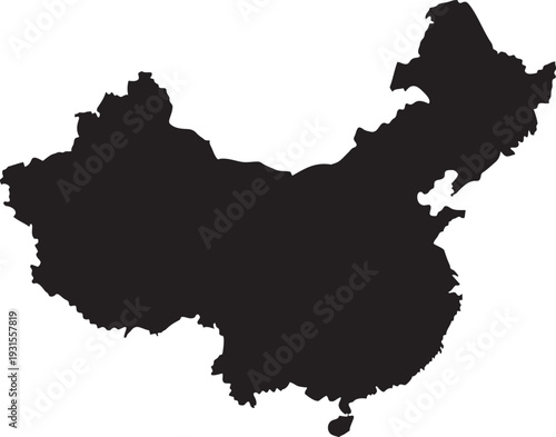 Black silhouette map of China a simple vector graphic representing the country for travel and geopolitical concepts isolated on a white background