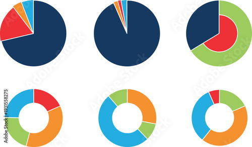 Pie Chart and Donut Graph Icon Set Business Analytics Data Visualization Vector Collection