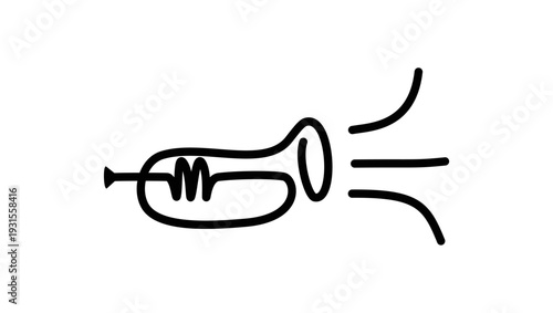 Line drawing of a trumpet, black isolated silhouette