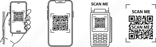 QR Code Scan Icon Set Smartphone Payment Terminal and Barcode Vector Collection